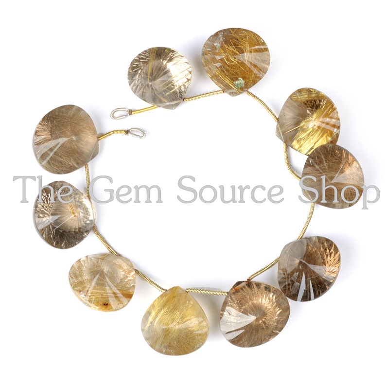 Golden Rutile Concave Cut Heart Shape Beads Golden Rutile Heart Shape Beads