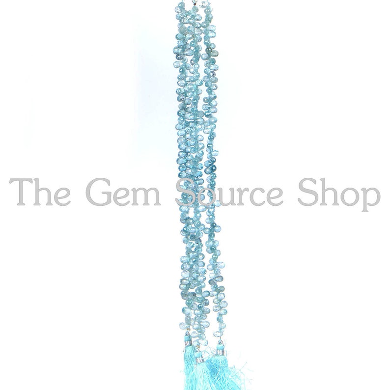 Natural Blue Zircon Briolette Faceted Drop Shape beads Quality Side Drill AAA