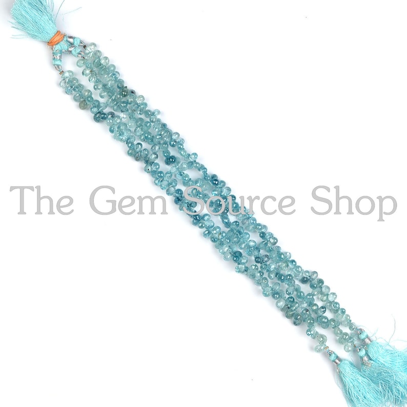 Natural Blue Zircon Briolette Faceted Drop Shape beads Quality Side Drill AAA