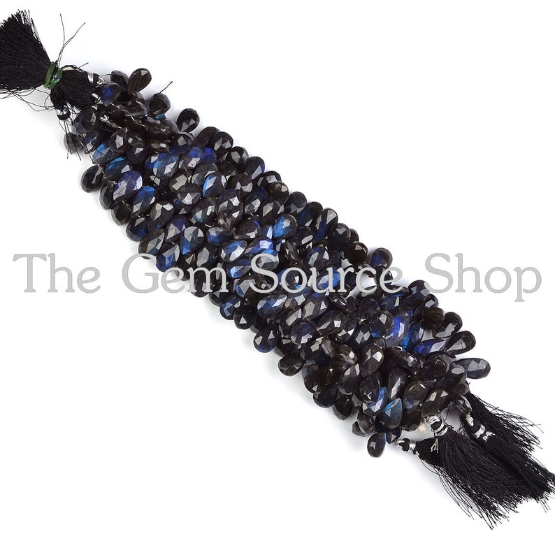 Rare Untreated Labradorite Briolette Faceted Pear Shape,Black-Blue Labradorite Beads AAA+ Quality