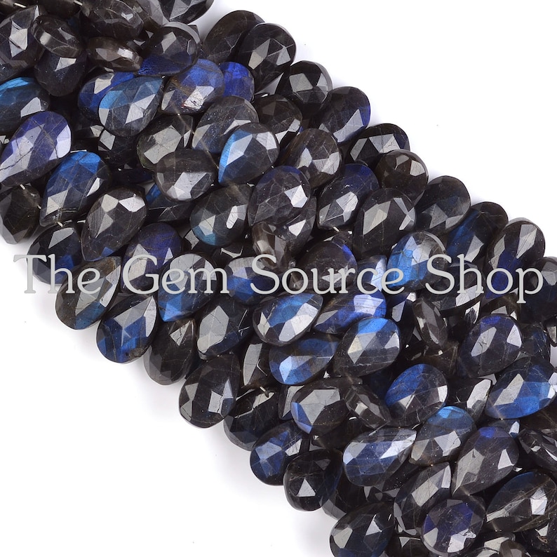 Rare Untreated Labradorite Briolette Faceted Pear Shape,Black-Blue Labradorite Beads AAA+ Quality