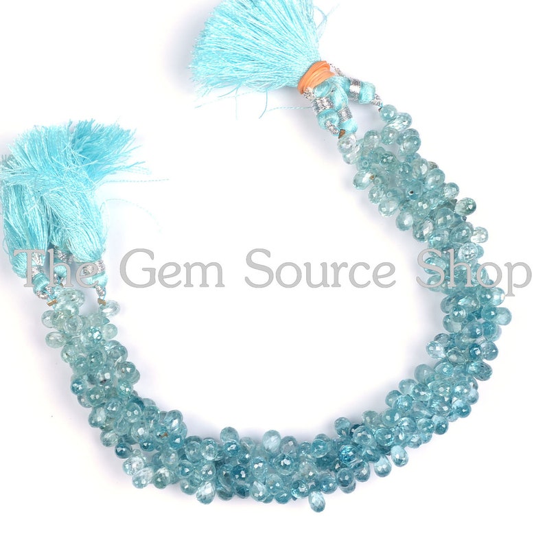 Natural Blue Zircon Briolette Faceted Drop Shape beads Quality Side Drill AAA