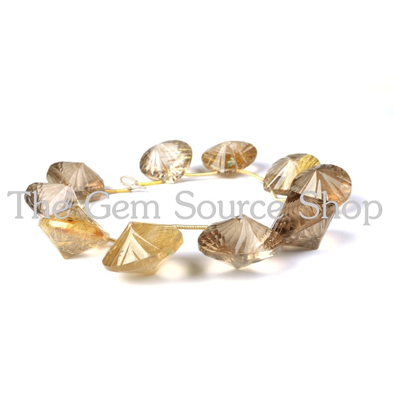 Golden Rutile Concave Cut Heart Shape Beads Golden Rutile Heart Shape Beads