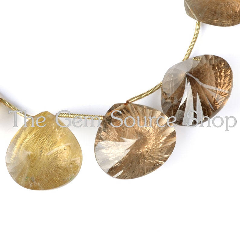 Golden Rutile Concave Cut Heart Shape Beads Golden Rutile Heart Shape Beads