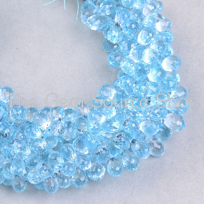 AAA+ Quality Sky Blue Topaz Briolette Faceted Side Drill Drops Beads ...