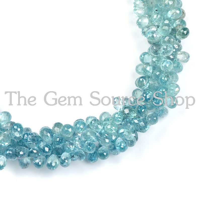 Natural Blue Zircon Briolette Faceted Drop Shape beads Quality Side Drill AAA