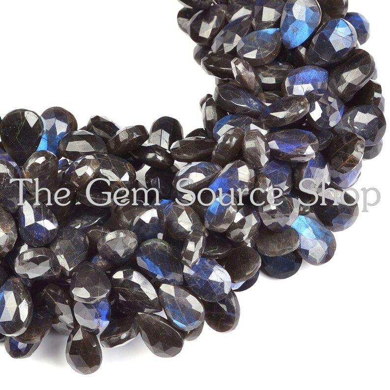 Rare Untreated Labradorite Briolette Faceted Pear Shape,Black-Blue Labradorite Beads AAA+ Quality