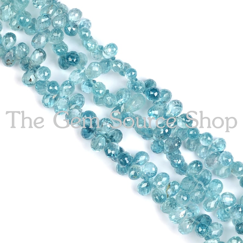 Natural Blue Zircon Briolette Faceted Drop Shape beads Quality Side Drill AAA