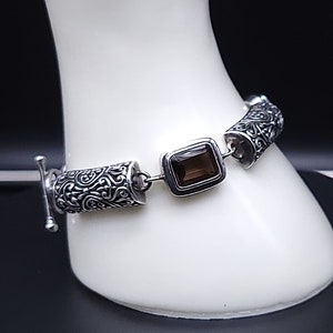 Vintage Balinese citrienarmband, sterlingzilver, BA Indonesia-keurmerk, sierlijke vierkant geslepen citrienzilveren schakelarmband