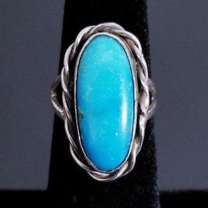 Vintage Topaz Ring Native American Navajo Blue Teardrop Topaz Floral Silver Statement Ring Etta Endito Signed 925 Sterling Silver