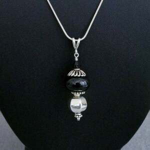 Vintage Sterling Silber Anhänger Onyx Halskette, Tina Barry signiert, 2 &quot;13,6g