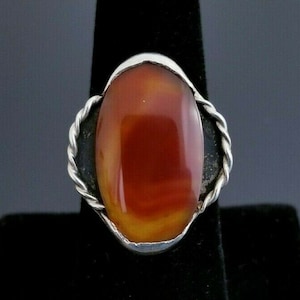 Vintage Sterling Silver Sunset Orange Agate Ring, size 6.75 4.79g