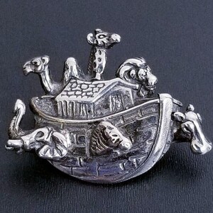 Vintage Sterling Silver Noah&#39;s Ark Brooch, Hallmarked, 1&quot; 6g