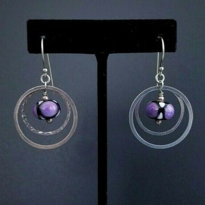Vintage Sterling Silver Lampwork Earrings, 2&quot; 8.14g