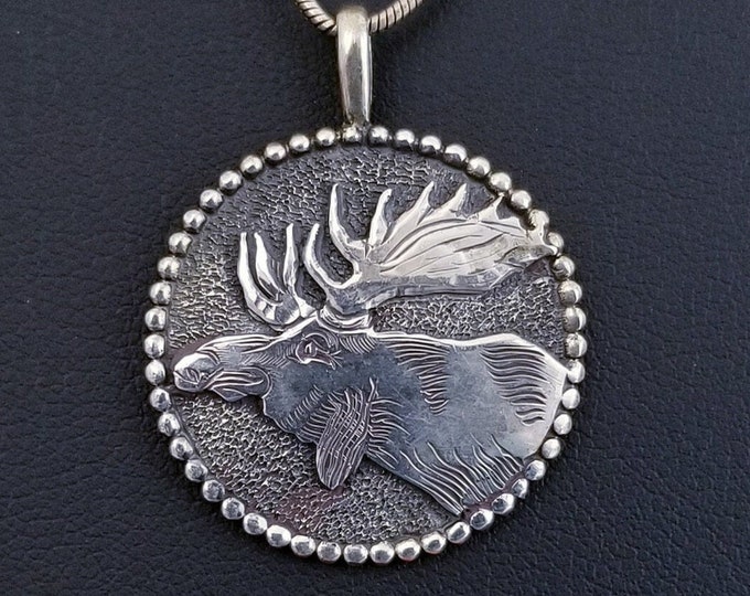 Vintage Sterling Silver Moose Pendant Necklace KK Signed Etsy