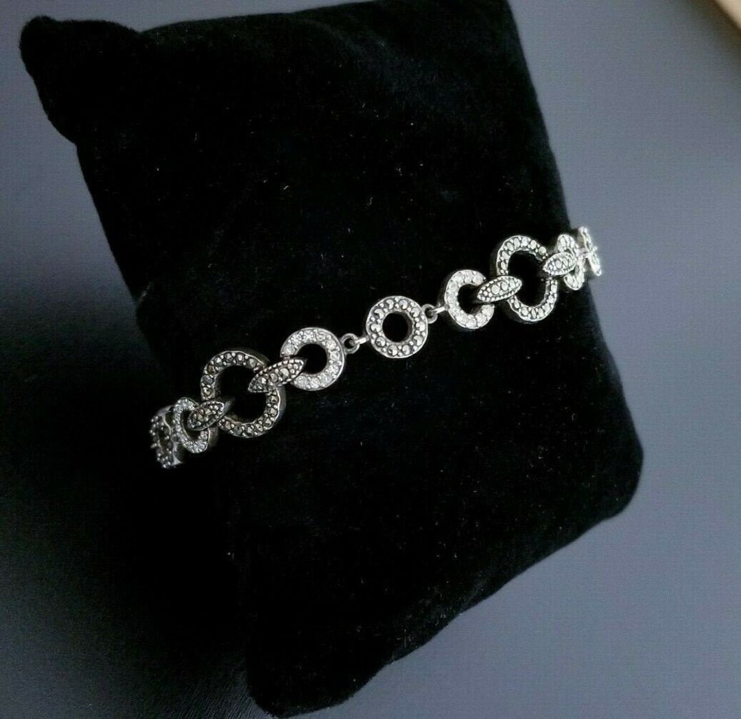 Vintage Sterling Silver CZ Circle Link Bracelet, Hallmarked