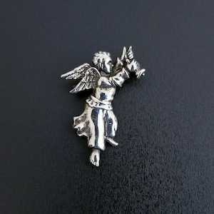 Vintage Sterling Silver Cherub Angel Pendant or Brooch, 1 5/8&quot; 5.7g