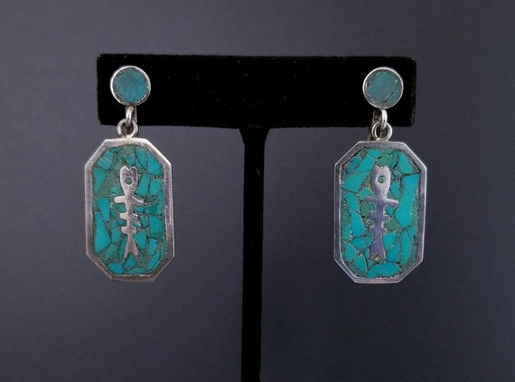 Vintage Turquoise Earrings, Sterling Silver, RMS T