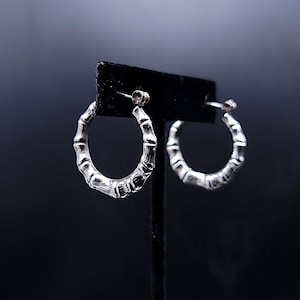 Vintage Sterling Silver Ridged Organic Textured Hollow Hoop Earrings, 1 1/8&quot;