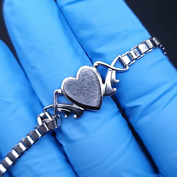 Vintage Sterling Silver Elegant Heart Tag Bracele… - image 5