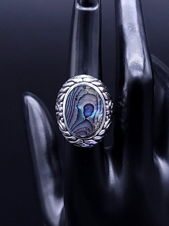 Vintage Abalone Ring, Sterling Silver, CFJ Hallma… - image 1
