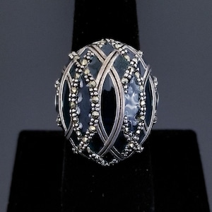 Vintage Sterling Silver Green Glass Ring, Sterling Silver, size 7.75 11g