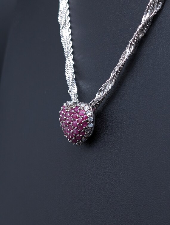 Vintage Sterling Silver AVON Pave Ruby Heart Pend… - image 5