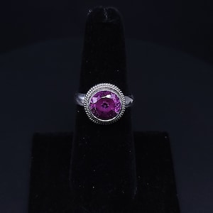 Vintage Purple Amethyst Sterling Silver Ring - Braided Solitaire, Size 6.75