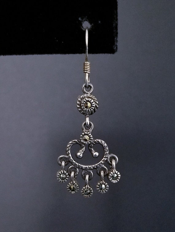 Vintage Sterling Silver Marcasite Chandelier Earr… - image 2