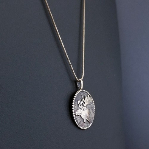 Shops Vintage Sterling Silver Moose Pendant Necklace, KK Signed, 1