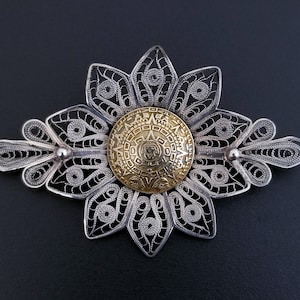 Vintage Sterling Silver Aztec Calendar Brooch, 2 7/8&quot; 9.95g