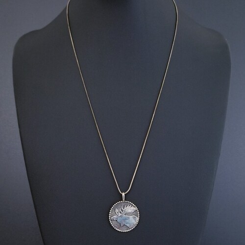 Shops Vintage Sterling Silver Moose Pendant Necklace, KK Signed, 1