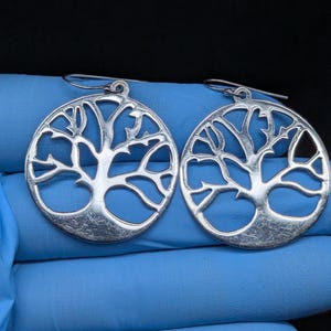 Vintage Sterling Silver Tree of Life Cutout Circle Earrings, 1.25&quot;