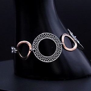 Vintage Sterling Silver Bracelet: 14K Rose Gold Filigree Donut Link