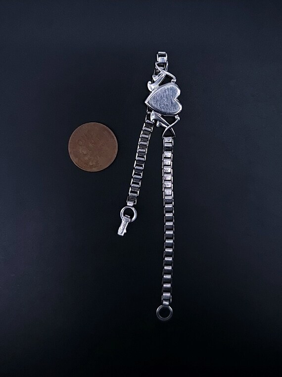 Vintage Sterling Silver Elegant Heart Tag Bracele… - image 7