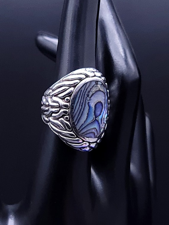 Vintage Abalone Ring, Sterling Silver, CFJ Hallma… - image 2