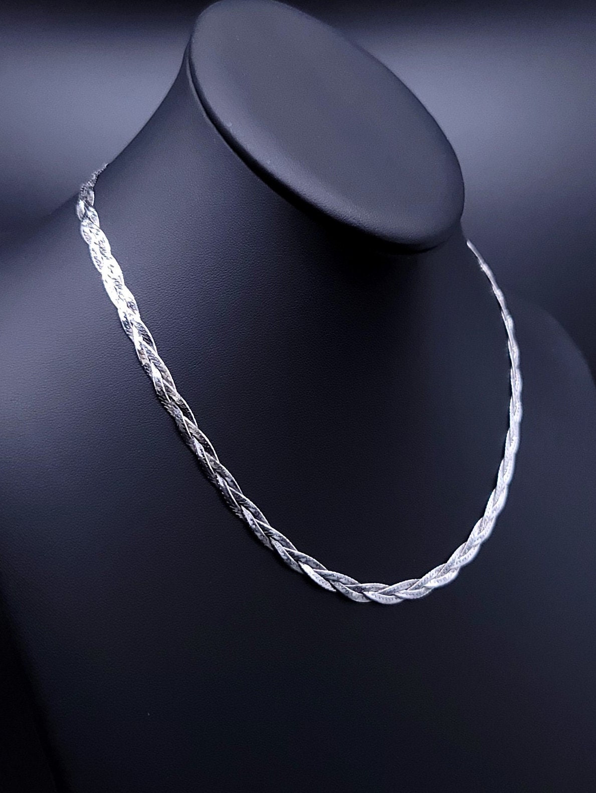 925 Sterling Silver AI Hallmark Italy Classic Italian 4mm Herringbone 18 Silver Necklace Vintage Herringbone Necklace