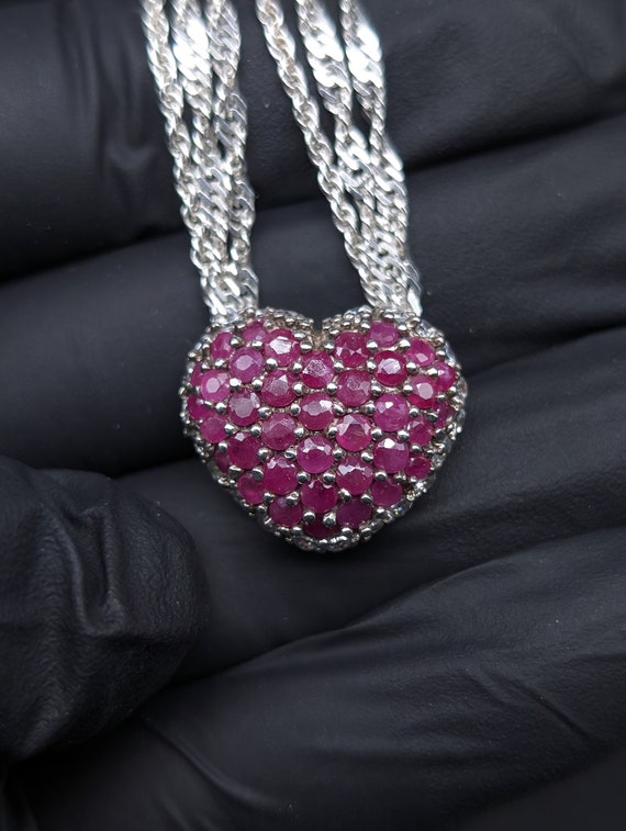 Vintage Sterling Silver AVON Pave Ruby Heart Pend… - image 6