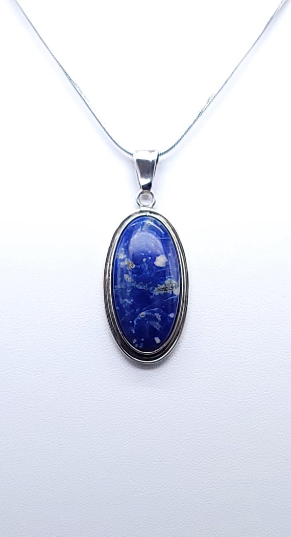 Vintage Lapis Lazuli Pendant Necklace, 950 Sterlin