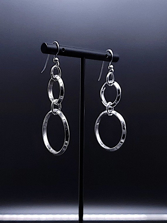 Vintage Circle Earrings, Sterling Silver, Moderni… - image 1