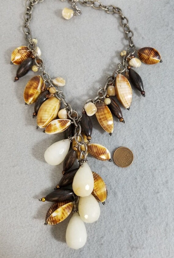 Vintage Sterling Silver Seashell Bib Necklace, 16… - image 3