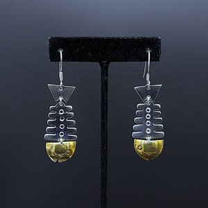 Vintage Taxco Sterling Silver Fish Skeleton Earrings
