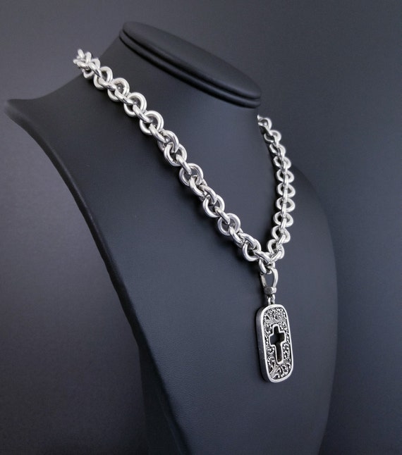 Vintage Cross Pendant Necklace, Sterling Silver, Lois… Gem