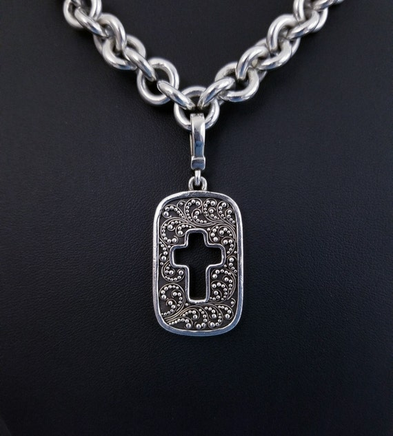 Vintage Cross Pendant Necklace, Sterling Silver, … - image 2