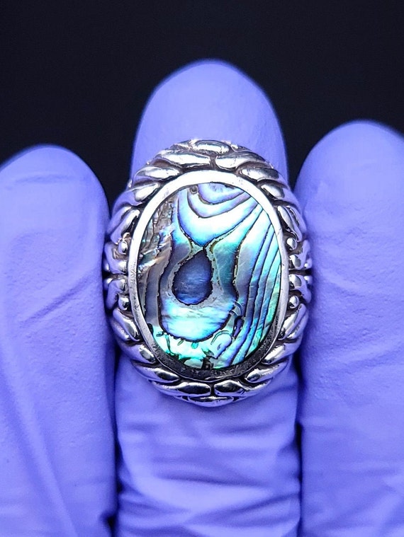 Vintage Abalone Ring, Sterling Silver, CFJ Hallma… - image 5