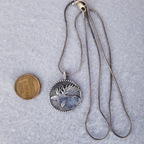 Shops Vintage Sterling Silver Moose Pendant Necklace, KK Signed, 1