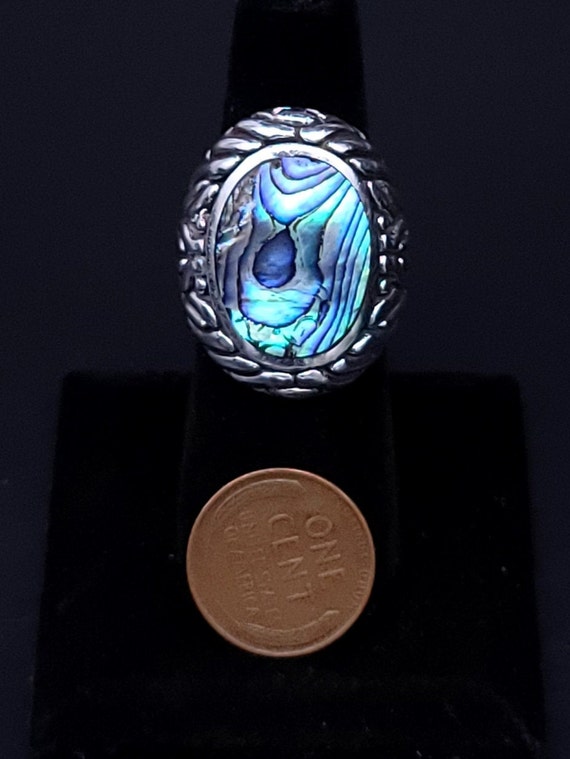 Vintage Abalone Ring, Sterling Silver, CFJ Hallma… - image 7