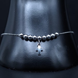 Vintage Sterling Silver Elegant Bead Christian Cross Charm Bracelet