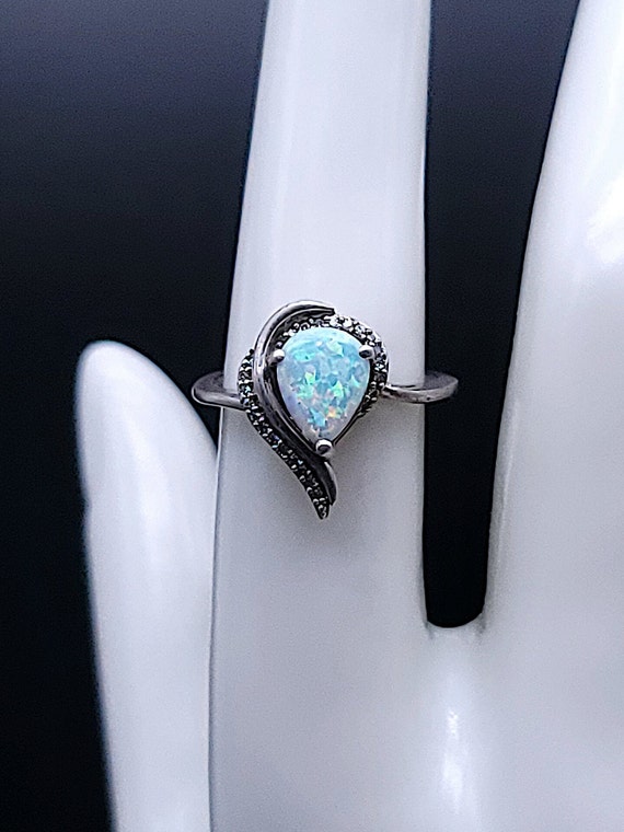 Vintage Sterling Silver Modern Large White Opal an