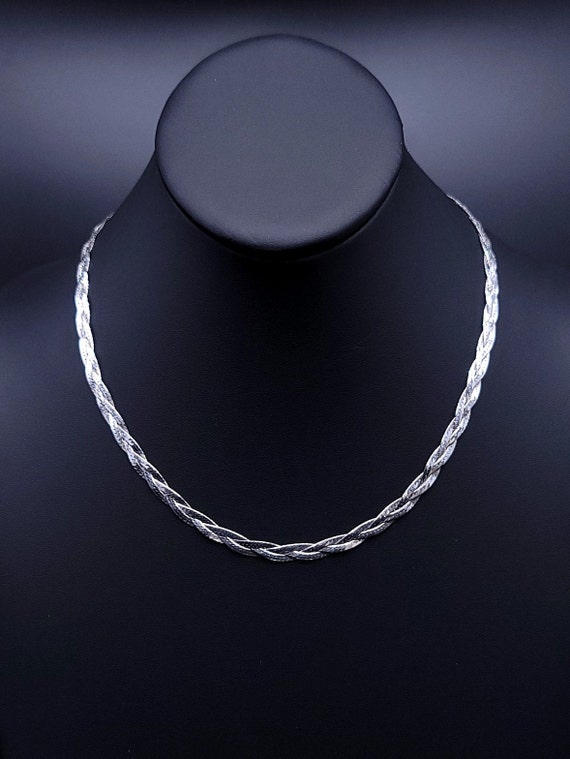 AI Hallmark Italy Vintage Herringbone Necklace Classic Italian 4mm Herringbone 18 Silver Necklace 925 Sterling Silver